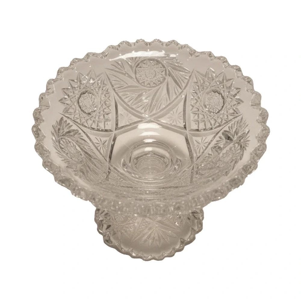 Vintage Clear Pressed Glass Pedestal Compote Bowl Candy Dish Starburst 6in